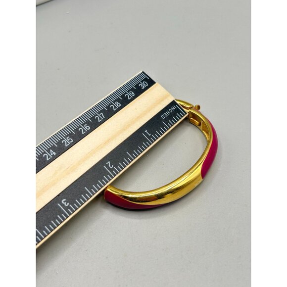 Monet Bracelet Gold Tone & Fuchsia Pink Enamel Hinged Bangle Bracelet - Picture 7 of 8